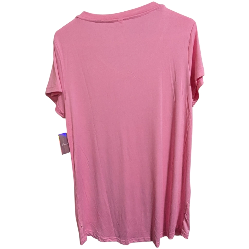 French Affair Graphic Women's Top Sz L Pink Christmas  Neck Short Sleeve W-414 - Picture 6 of 6